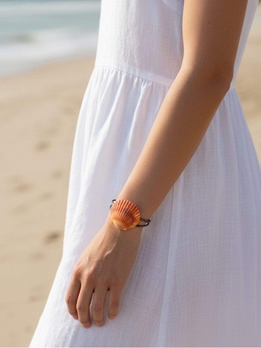 Scallop Seashell Cuff Bracelet Adjustable